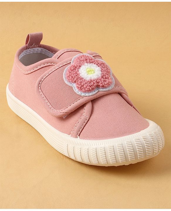 Cute Walk by Babyhug Casual Shoes with Floral Applique & Velcro Closure - Dark Pink