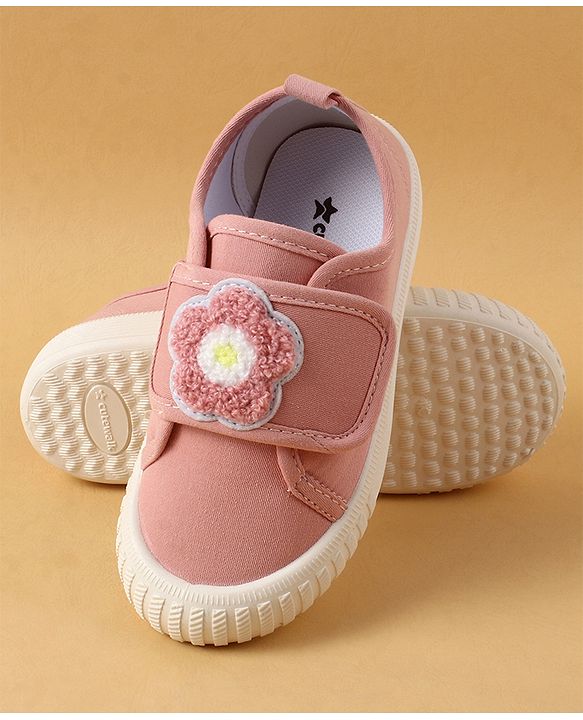 Cute Walk by Babyhug Casual Shoes with Floral Applique & Velcro Closure - Dark Pink