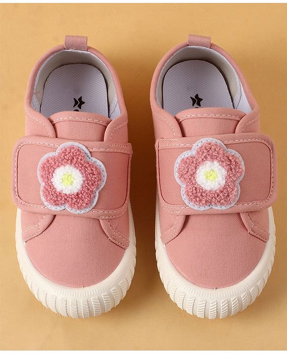 Cute Walk by Babyhug Casual Shoes with Floral Applique & Velcro Closure - Dark Pink