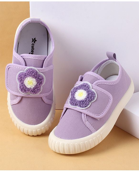 Cute Walk by Babyhug Casual Shoes with Floral Applique & Velcro Closure - Dark Pink