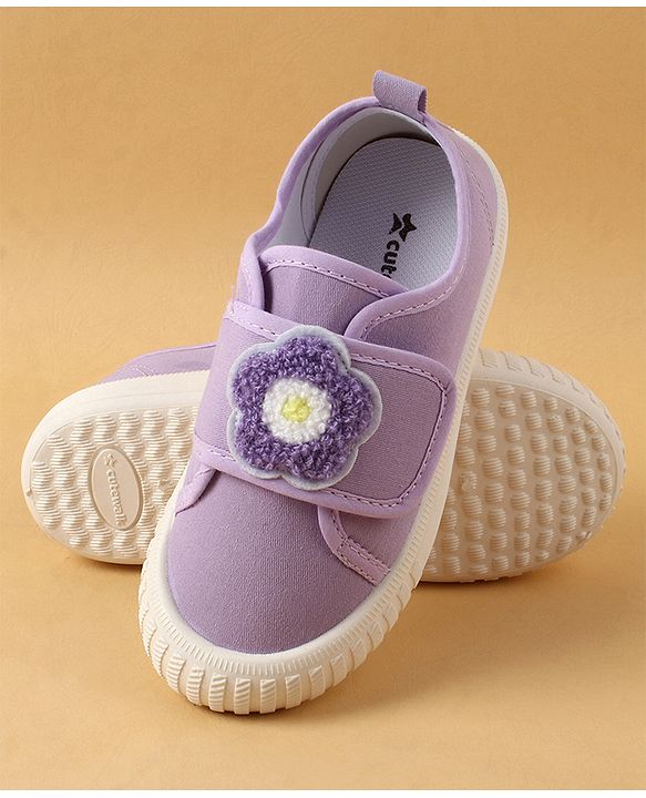Cute Walk by Babyhug Casual Shoes with Floral Applique & Velcro Closure - Dark Pink
