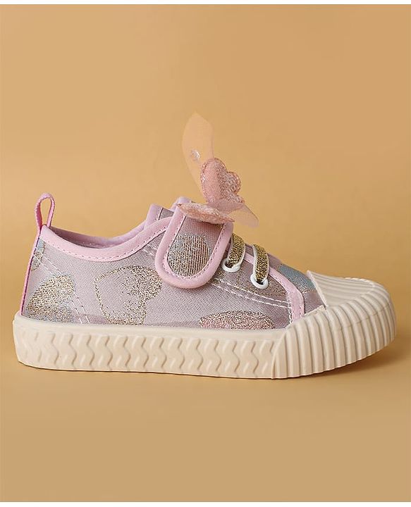 Cute Walk by Babyhug Casual Shoes with Velcro Closure Butterfly Applique- Pink