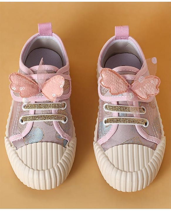 Cute Walk by Babyhug Casual Shoes with Velcro Closure Butterfly Applique- Pink