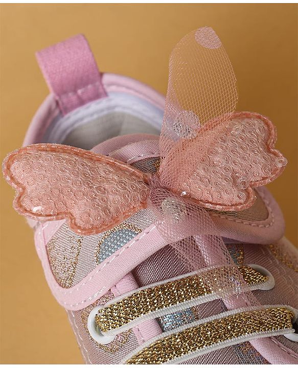 Cute Walk by Babyhug Casual Shoes with Velcro Closure Butterfly Applique- Pink