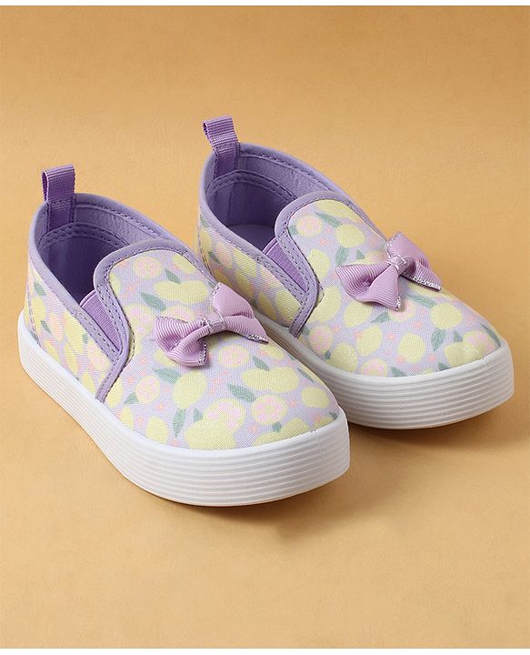 Cute Walk by Babyhug Slip On Casual Shoes with Bow Applique & Lemon Print - Purple