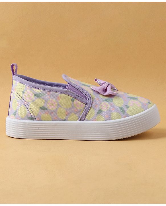 Cute Walk by Babyhug Slip On Casual Shoes with Bow Applique & Lemon Print - Purple