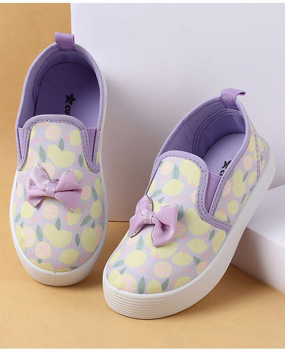Cute Walk by Babyhug Slip On Casual Shoes with Bow Applique & Lemon Print - Purple