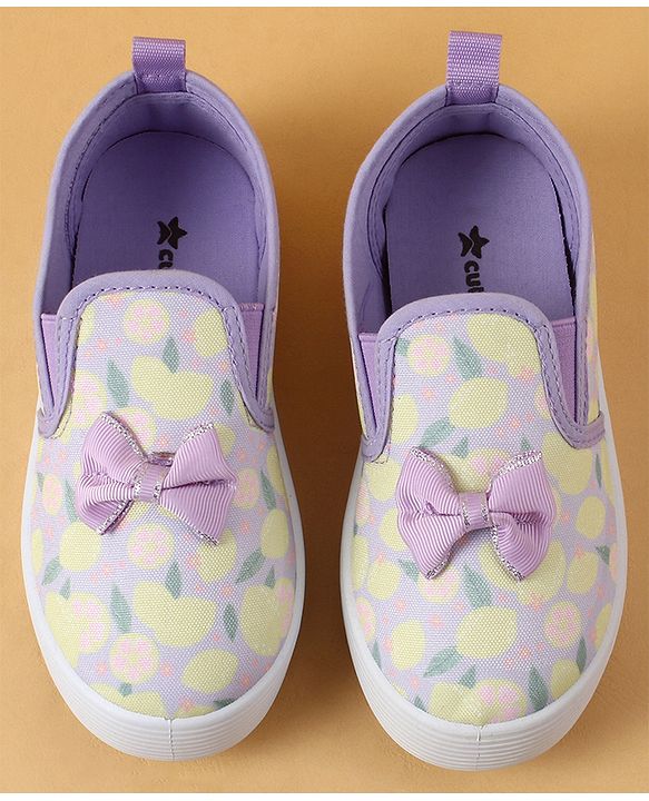 Cute Walk by Babyhug Slip On Casual Shoes with Bow Applique & Lemon Print - Purple