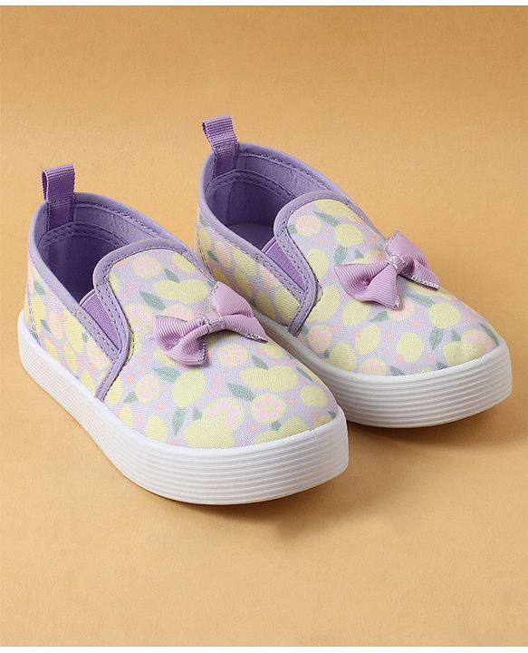 Cute Walk by Babyhug Slip On Casual Shoes with Bow Applique & Lemon Print - Purple