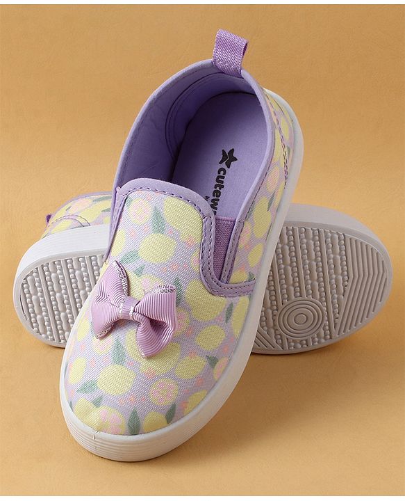 Cute Walk by Babyhug Slip On Casual Shoes with Bow Applique & Lemon Print - Purple