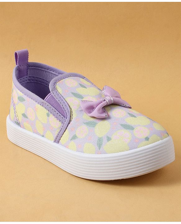 Cute Walk by Babyhug Slip On Casual Shoes with Bow Applique & Lemon Print - Purple