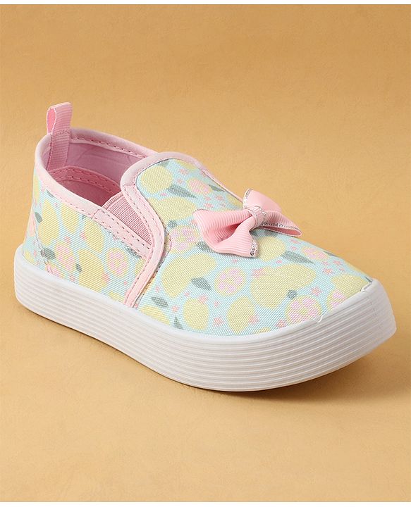 Cute Walk by Babyhug Slip On Casual Shoes with Bow Applique & Lemon Print - Pink