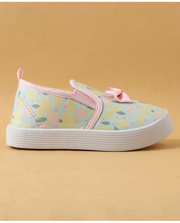 Cute Walk by Babyhug Slip On Casual Shoes with Bow Applique & Lemon Print - Pink