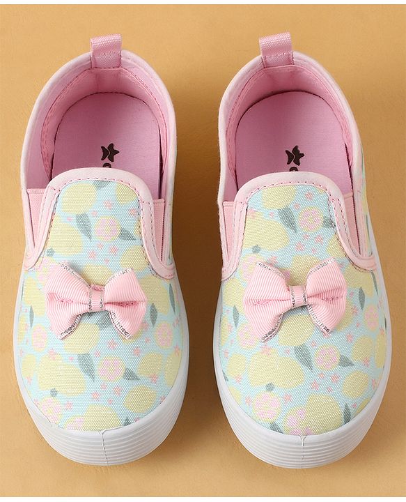 Cute Walk by Babyhug Slip On Casual Shoes with Bow Applique & Lemon Print - Pink