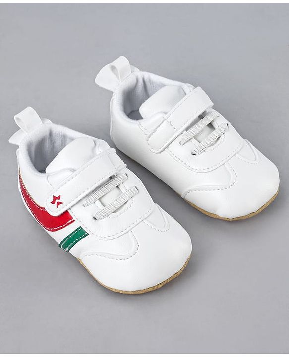 Cute Walk by Babyhug Booties with Velcro Closure & Tape Detailing - White Red & Green