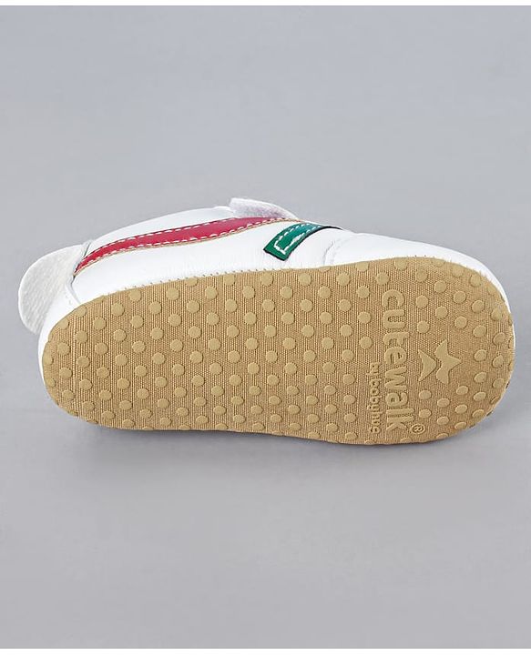 Cute Walk by Babyhug Booties with Velcro Closure & Tape Detailing - White Red & Green