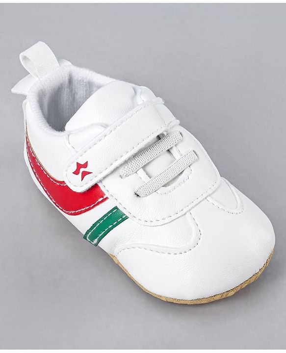 Cute Walk by Babyhug Booties with Velcro Closure & Tape Detailing - White Red & Green