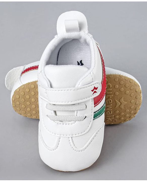 Cute Walk by Babyhug Booties with Velcro Closure & Tape Detailing - White Red & Green