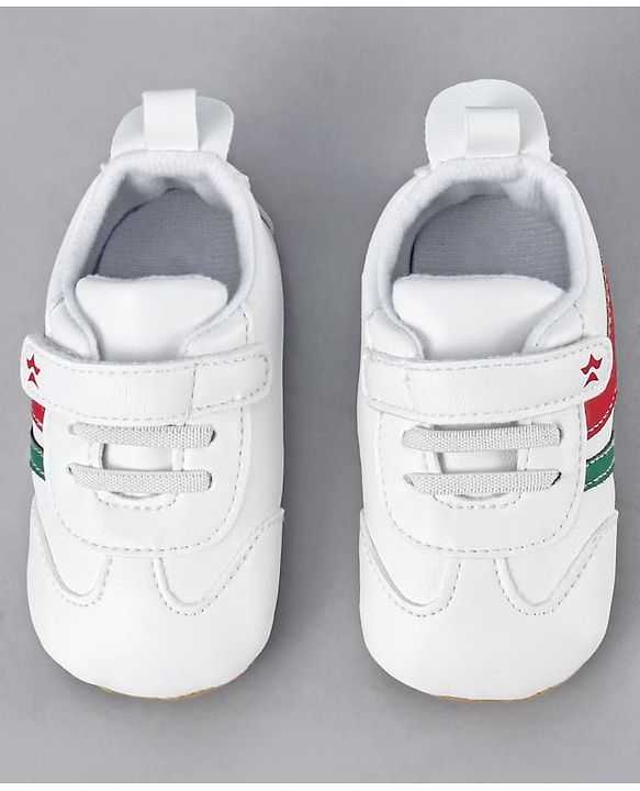 Cute Walk by Babyhug Booties with Velcro Closure & Tape Detailing - White Red & Green