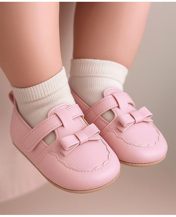 Cute Walk by Babyhug Velcro Closure Booties with Bow Applique -  Pink