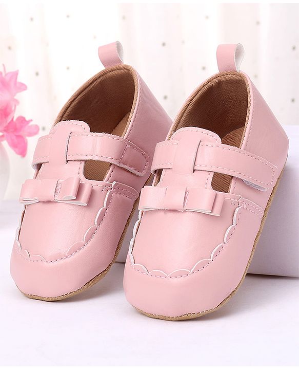 Cute Walk by Babyhug Velcro Closure Booties with Bow Applique -  Pink