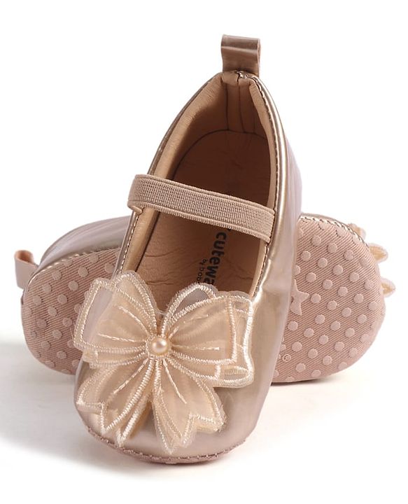 Cute Walk by Babyhug Slip On Booties with Bow Applique - Golden