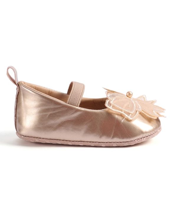 Cute Walk by Babyhug Slip On Booties with Bow Applique - Golden