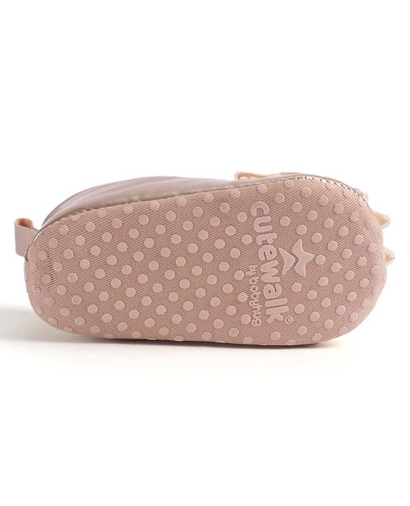 Cute Walk by Babyhug Slip On Booties with Bow Applique - Golden