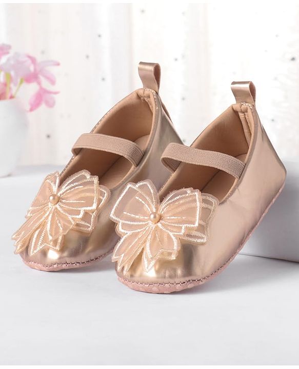 Cute Walk by Babyhug Slip On Booties with Bow Applique - Golden