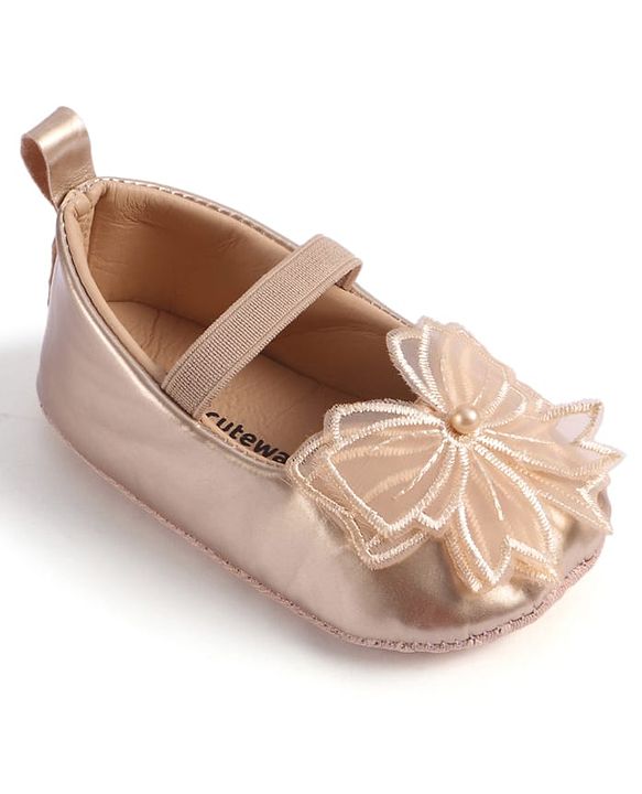 Cute Walk by Babyhug Slip On Booties with Bow Applique - Golden