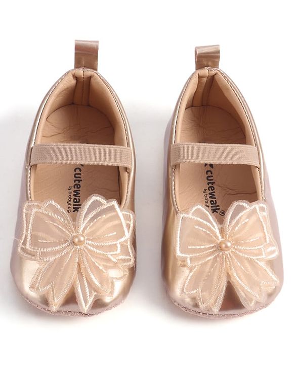 Cute Walk by Babyhug Slip On Booties with Bow Applique - Golden