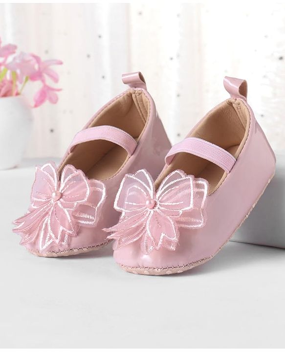 Cute Walk by Babyhug Slip On Booties with Bow Applique - Golden