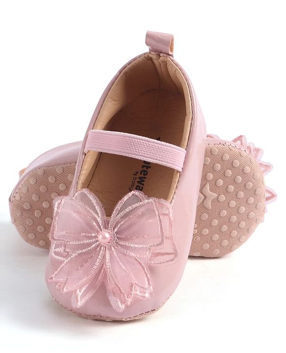 Cute Walk by Babyhug Slip On Booties with Bow Applique - Golden