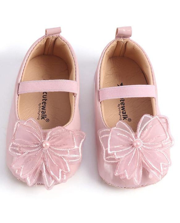 Cute Walk by Babyhug Slip On Booties with Bow Applique - Golden