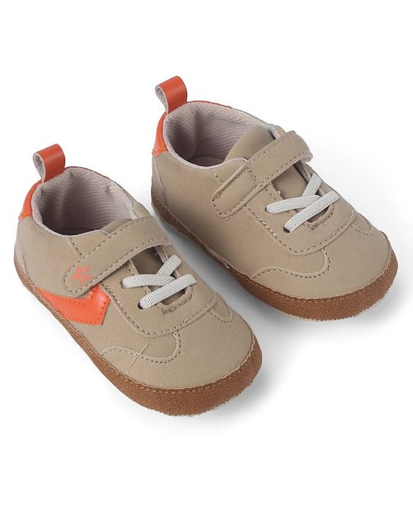 Cute Walk by Babyhug Booties with Velcro Closure & Tape Detailing - Khaki