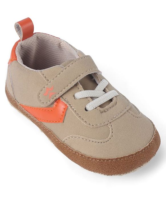 Cute Walk by Babyhug Booties with Velcro Closure & Tape Detailing - Khaki