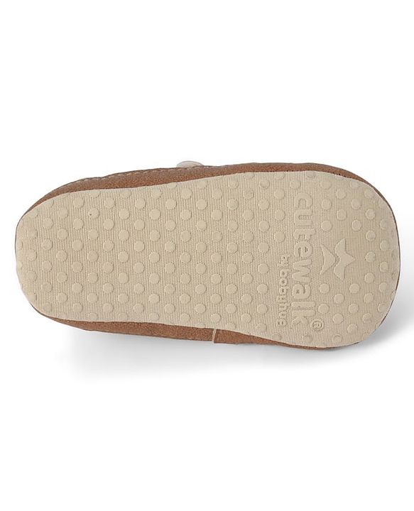 Cute Walk by Babyhug Booties with Velcro Closure & Tape Detailing - Khaki