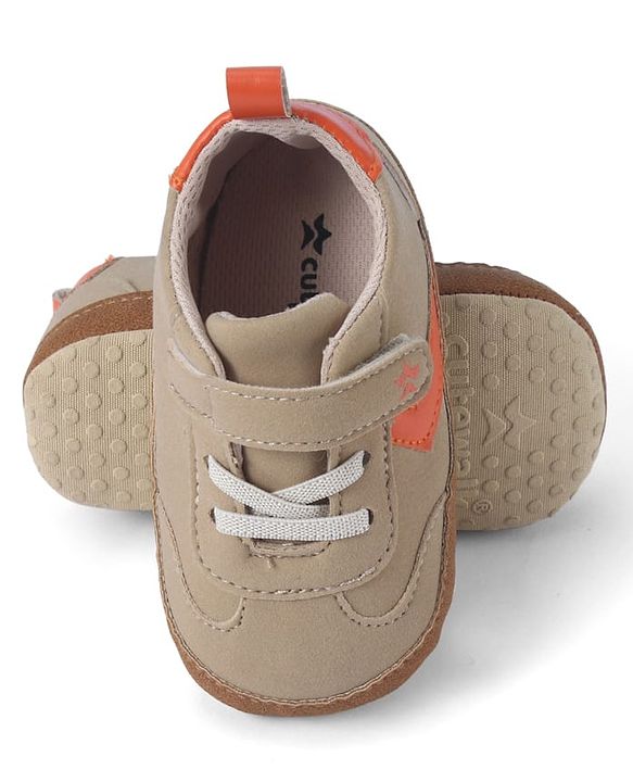 Cute Walk by Babyhug Booties with Velcro Closure & Tape Detailing - Khaki
