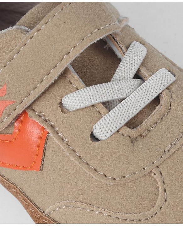 Cute Walk by Babyhug Booties with Velcro Closure & Tape Detailing - Khaki