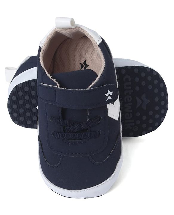 Cute Walk by Babyhug Booties with Velcro Closure & Tape Detailing - Navy Blue