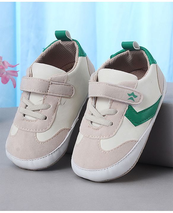 Cute Walk by Babyhug Booties with Velcro Closure & Tape Detailing - Khaki