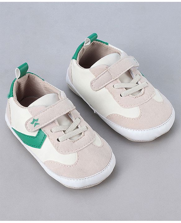 Cute Walk by Babyhug Booties with Velcro Closure & Tape Detailing - Khaki