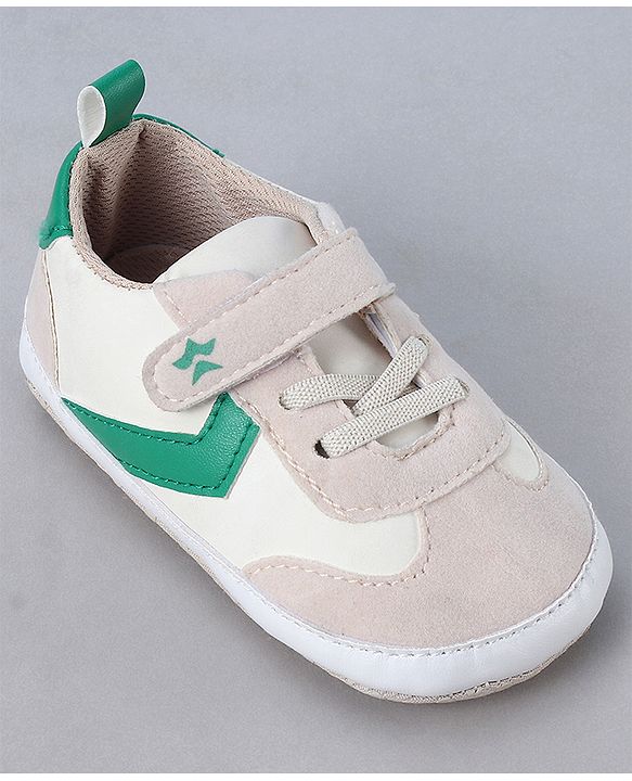 Cute Walk by Babyhug Booties with Velcro Closure & Tape Detailing - Khaki