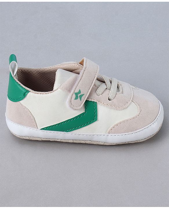 Cute Walk by Babyhug Booties with Velcro Closure & Tape Detailing - Khaki