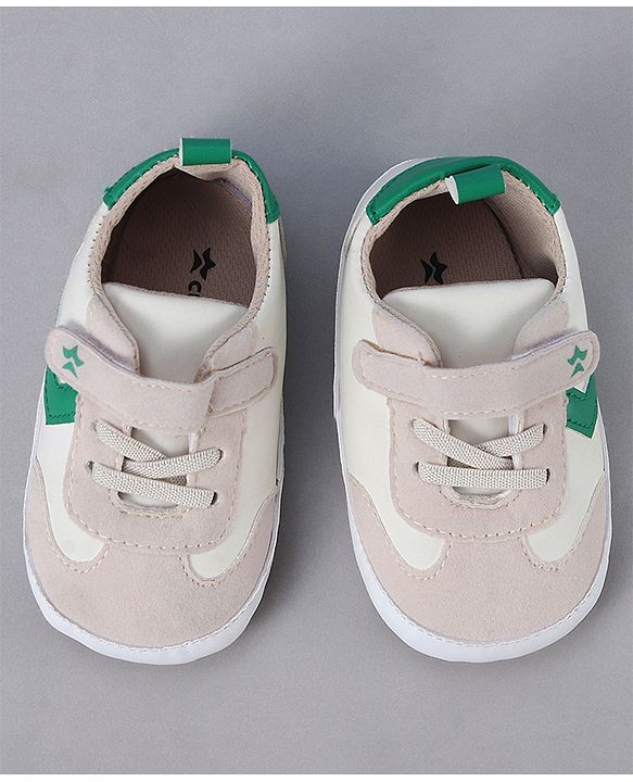 Cute Walk by Babyhug Booties with Velcro Closure & Tape Detailing - Khaki