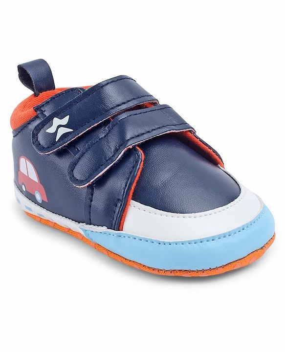 Cute Walk by Babyhug Velcro Closure Booties With Vehicle Print - Navy Blue