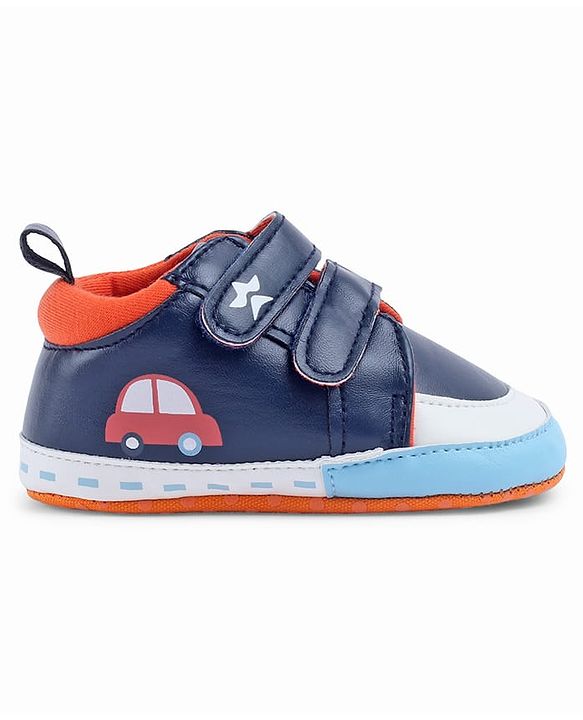 Cute Walk by Babyhug Velcro Closure Booties With Vehicle Print - Navy Blue