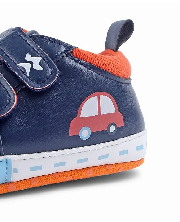 Cute Walk by Babyhug Velcro Closure Booties With Vehicle Print - Navy Blue