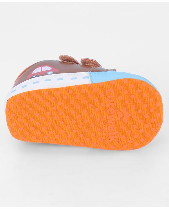 Cute Walk by Babyhug Velcro Closure Booties With Vehicle Print - Navy Blue
