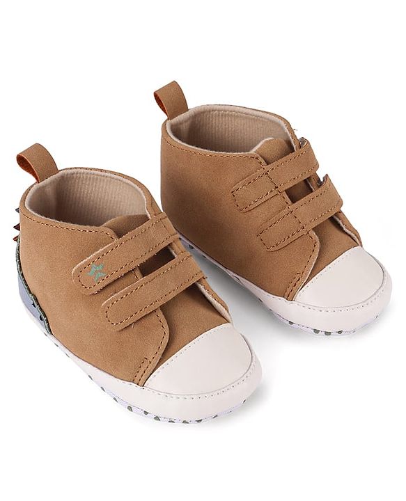 Cute Walk by Babyhug Velcro Closure Booties with Crocodile Applique - Khaki